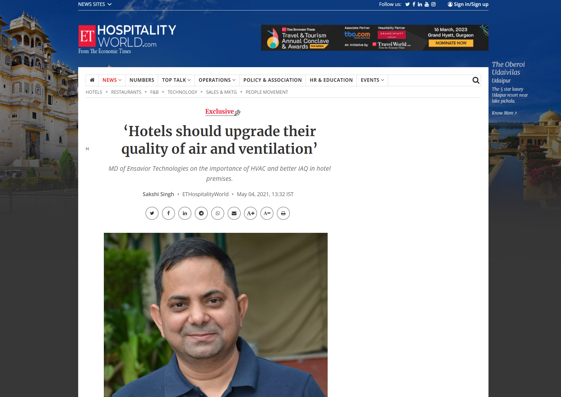 ‘Hotels should upgrade their quality of air and ventilation’