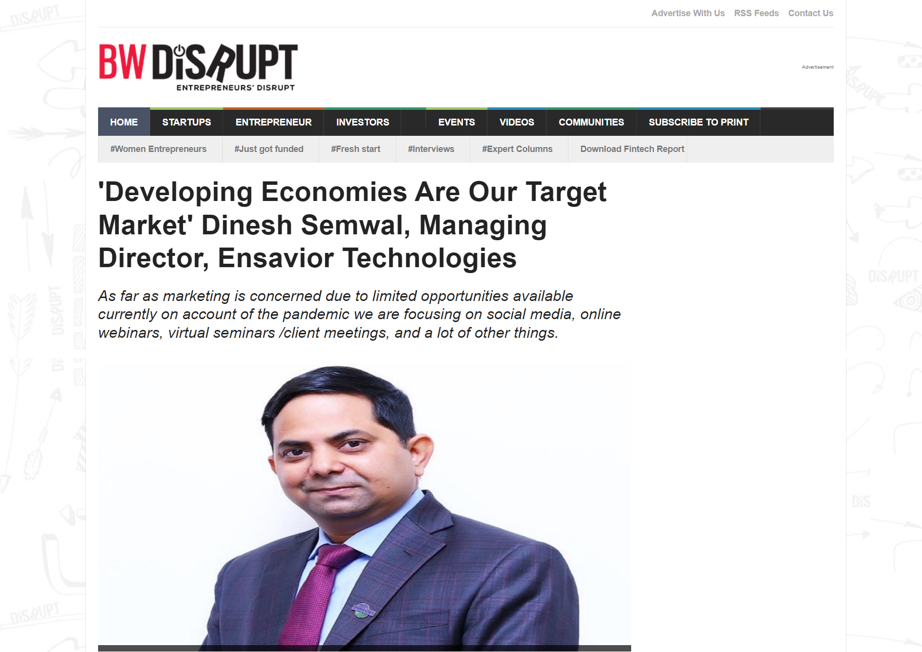 'Developing Economies Are Our Target Market' Dinesh Semwal, Managing Director, Ensavior Technologies